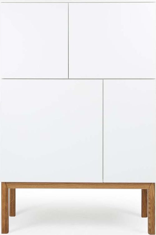 Bílá čtyřdveřová komoda s nohami z dubového dřeva Tenzo Patch, 92 x 138 cm