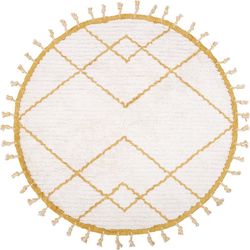 Bílo-žlutý bavlněný ručně vyrobený koberec Nattiot, ø 120 cm