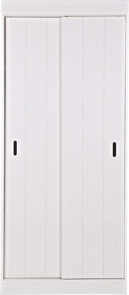 Bílá dřevěná skříň s pojízdnými dveřmi WOOOD Row