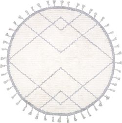 Bílo-šedý bavlněný ručně vyrobený koberec Nattiot, ø 120 cm