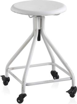 Bílá kovová pojízdná stolička na kolečkách s nastavitelnou výškou Geese Industrial Style