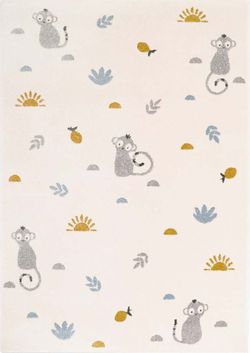 Béžový dětský koberec Nattiot Little Wild Monkey, 120 x 190 cm