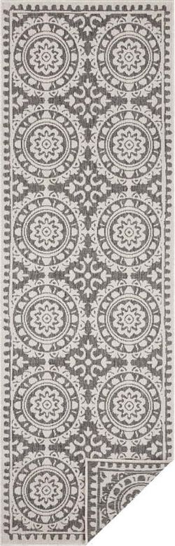 Šedo-krémový venkovní koberec Bougari Jardin, 80 x 350 cm