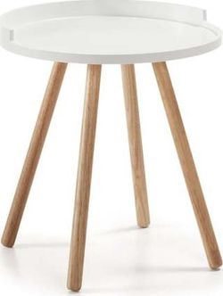 Bílý odkládací stolek s dřevěným podnožím La Forma Bruk