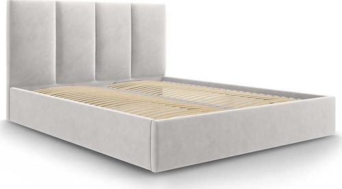 Světle šedá sametová dvoulůžková postel Mazzini Beds Juniper, 140 x 200 cm