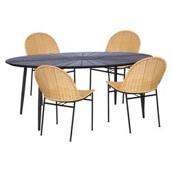 Set 4 ratanových jídelních židlí Sofia a černého stolu Marienlist – Bonami Essentials