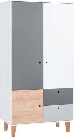 Bílo-šedá dvoudveřová šatní skříň se dřevěným detailem Vox Concept