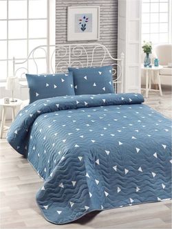 Set modrého přehozu přes postel a povlaku na polštář Mismo Cula, 160 x 220 cm