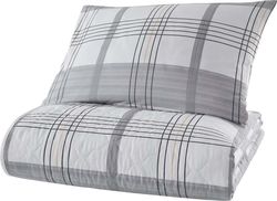 Šedý přehoz přes postel s povlakem na polštář z ranforce bavlny EnLora Home MyHome, 180 x 225 cm
