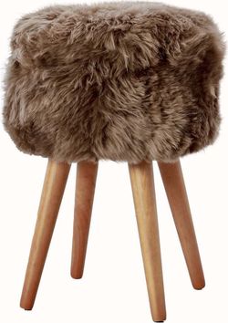 Stolička s tmavě hnědým sedákem z ovčí kožešiny Native Natural, ⌀ 30 cm