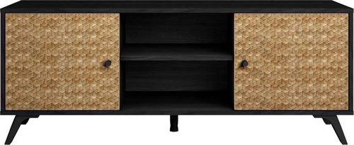 Černý TV stolek v dekoru exotického dřeva 136x53 cm Hanoi - Marckeric