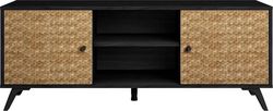 Černý TV stolek v dekoru exotického dřeva 136x53 cm Hanoi - Marckeric