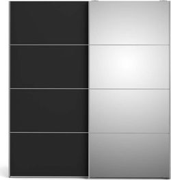Černá šatní skříň se zrcadlem Tvilum Verona, 182 x 202 cm