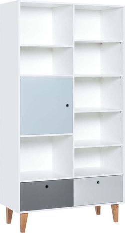 Knihovna s modrými dvířky z dubového dřeva Vox Concept, 105 x 201,5 cm