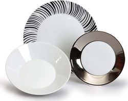 Sada 18 porcelánových talířů s černými proužky Thun Tom