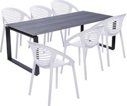 Zahradní jídelní set pro 6 osob s bílou židlí Joanna a stolem Strong, 210 x 100 cm
