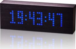 Černý budík s modrým LED displejem Gingko Message Click Clock