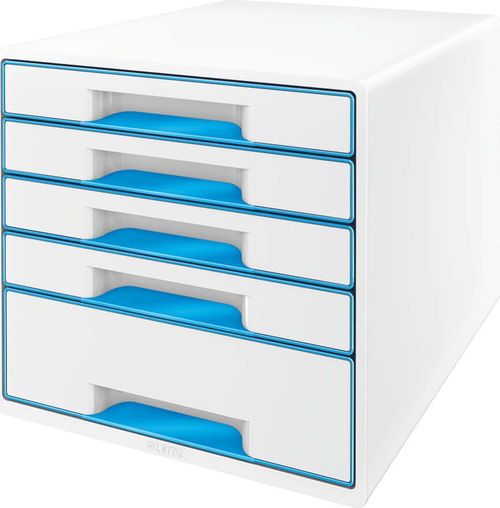 Bílo-modrý zásuvkový box Leitz WOW CUBE, 5 zásuvek