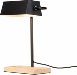 Černá stolní lampa s prvky z jasanového dřeva Citylights Cambridge